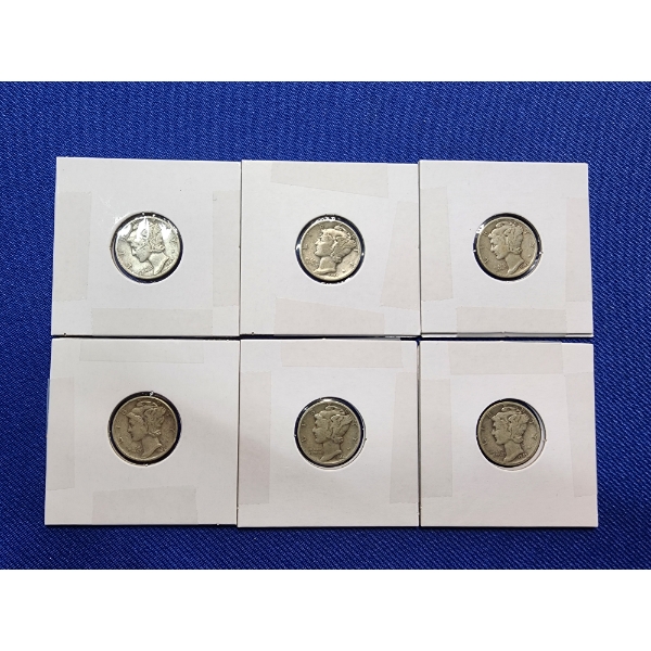 6 Assorted Years Silver Mercury Dimes FV: $0.60