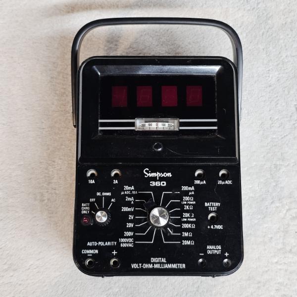 Vintage Simpson 360-2 Run II Digital Volt-Ohm-Milliammeter with Original Power Supply and Test Leads