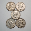 Image 1 : Five 1952-D United States 90% Silver Franklin Half Dollars - FV: $2.50