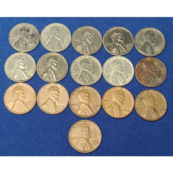 1943 Steel Lincoln Wheat Cents & Assorted 1950's Lincoln Wheat Cents - Face Value: $0.16