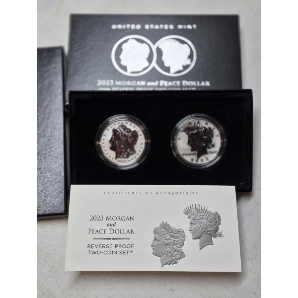 Stunning 2 Coin Silver Proof Set - 2023 S  Morgan & 2023 Peace Silver Dollar Proof Set 1.718 Tr Oz