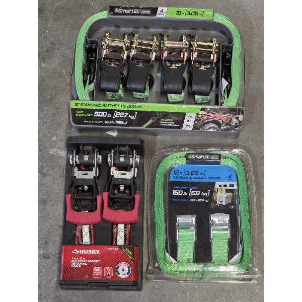 All New! Husky Reflective Ratchet Straps & Smart Straps Tie Downs And Ratchet Straps