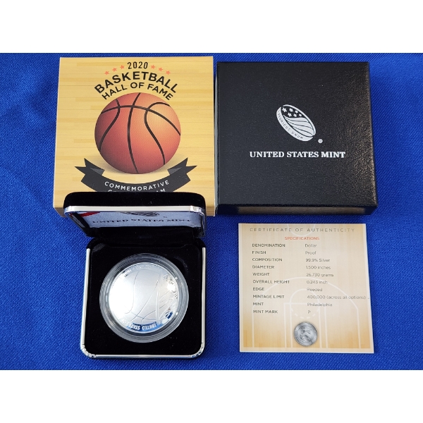 2020-P Basketball Hall of Fame Commemorative .999 Fine Silver Dollar Proof w/ Box & CoA