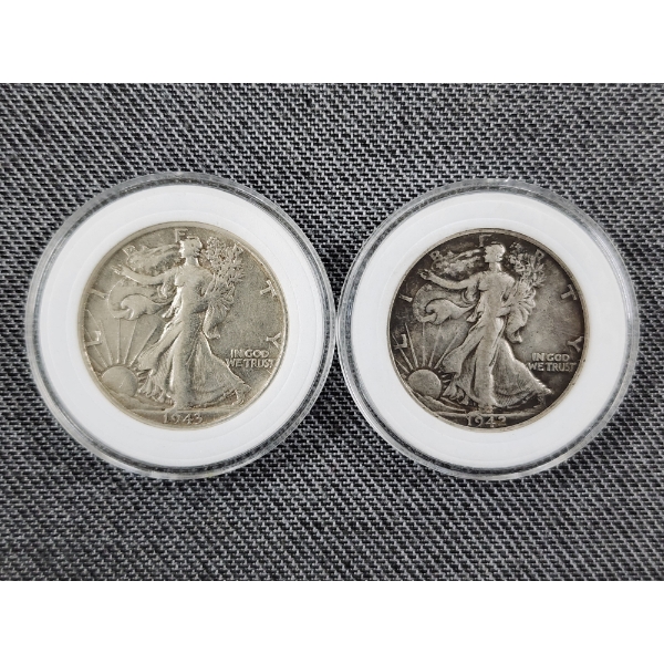 Two 90% Silver Walking Liberty United States Half Dollars in Protective Capsules ~ Face Value $1.00