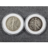 Image 1 : Two 90% Silver Walking Liberty United States Half Dollars in Protective Capsules ~ Face Value $1.00