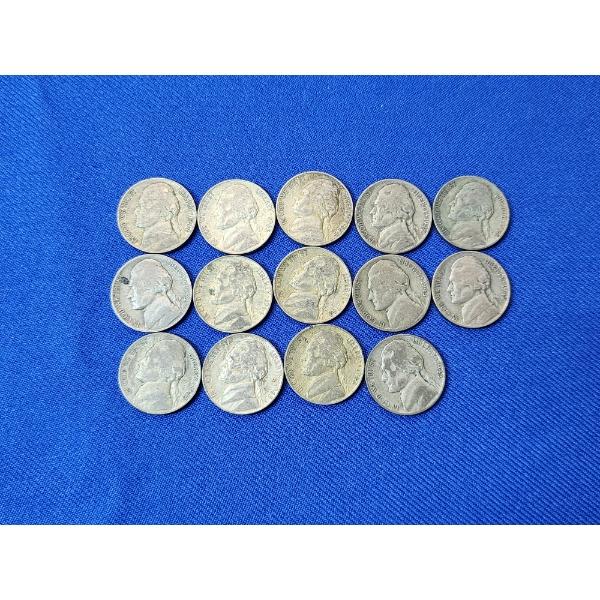 Lot of 14 Jefferson Nickels Years: 1942, 1943, 1944, 1945