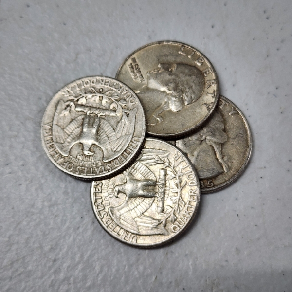 Four Assorted United States 90% Silver Quarters ~ $1.00 Face Value