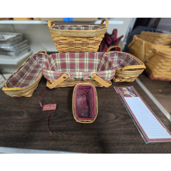 5 Longaberger Baskets with Plaid Liners
