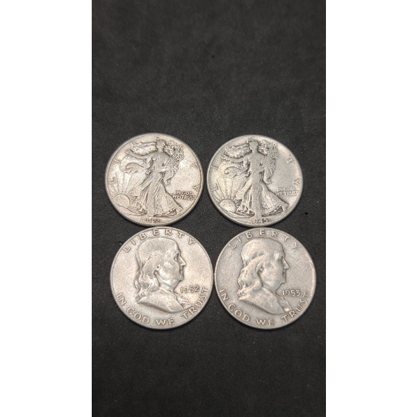 Assorted Years Walking Liberty/Franklin 90% Silver Half Dollars - Face Value: $2.00