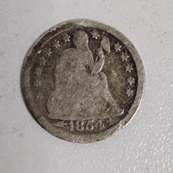 1854 United States Seated Liberty 90% Silver Coin With Arrows FV: $.10