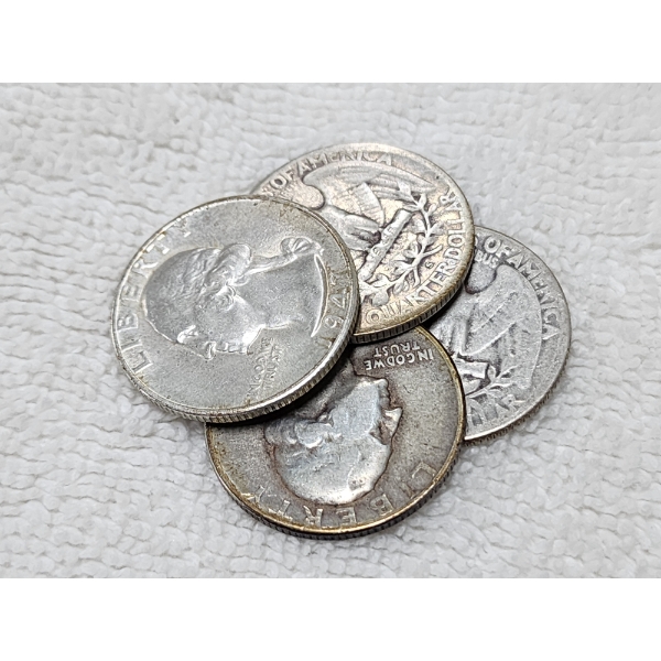 $1.00 Face Value in Assorted 90% Silver United States Washington Quarters ~ 4 Coins!