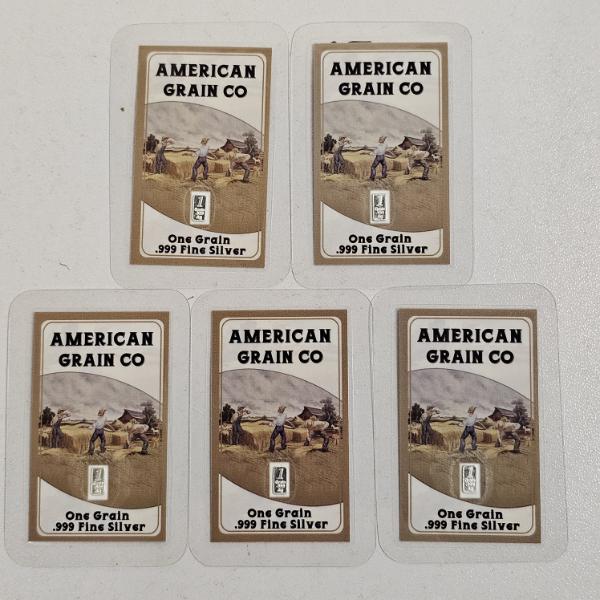 Five 1-Grain American Grain Co. .999 Fine Silver Bars