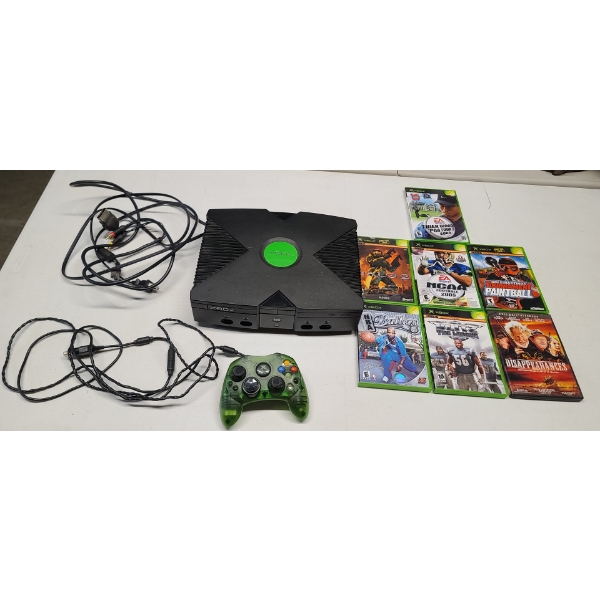 Original XBOX With Power Cords, AV Jacks, Controller & Games *Untested* Does Power On