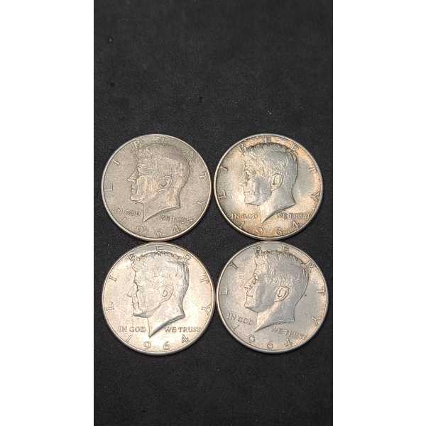 (4) 1964 90% Silver Kennedy Half Dollars - Face Value: $2.00