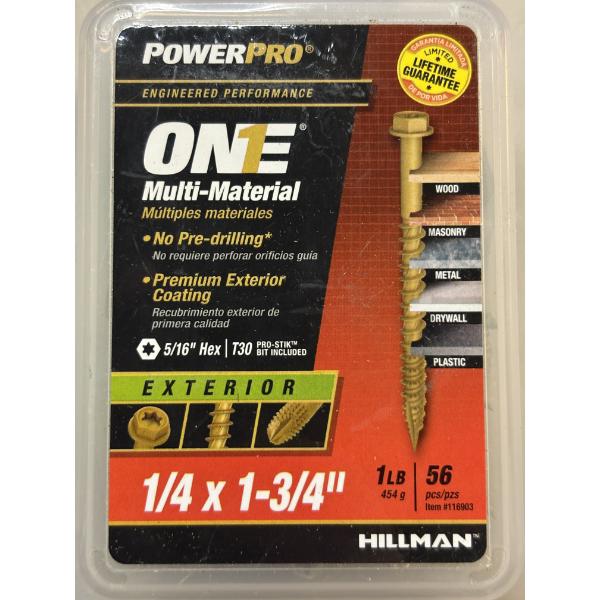 PowerPro Muli-Material Exterior Screws - 56 Count - 1/4x1-3/4"