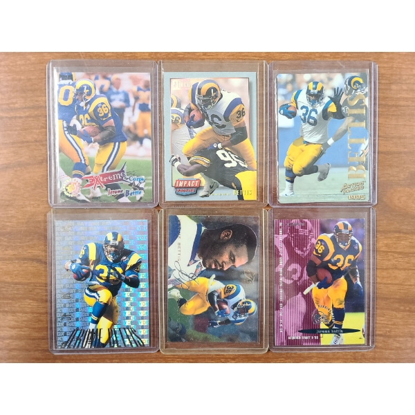 Lot of Six Assorted Jerome Bettis Football Trading Cards - Topps, Skybox, Flair, Pro Set