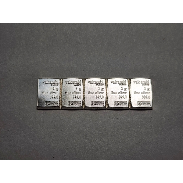 x5 - Valcambi Suisse 1 Gram .999 Fine Silver Bars - 5 Grams Silver Total - Mint Condition