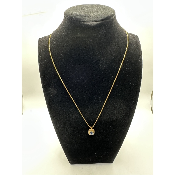 Beautiful 14k Gold Necklace & Pendent w/ Blue Stone - 4.5 Grams - Tested & Guaranteed 