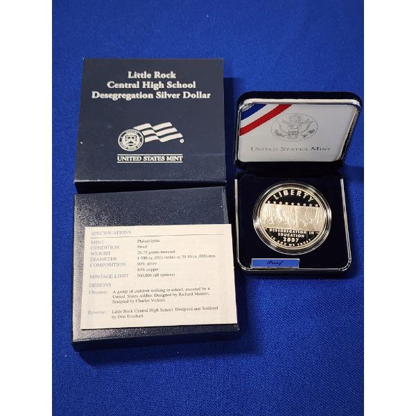 2007 Little Rock Central High School Desegregation Silver Proof Dollar - 90% Silver 