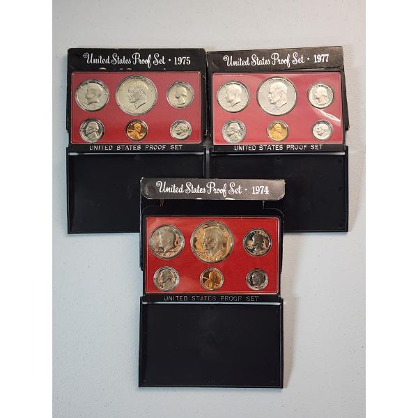 x3 United States Mint Proof Sets: 1975, 1977, 1974