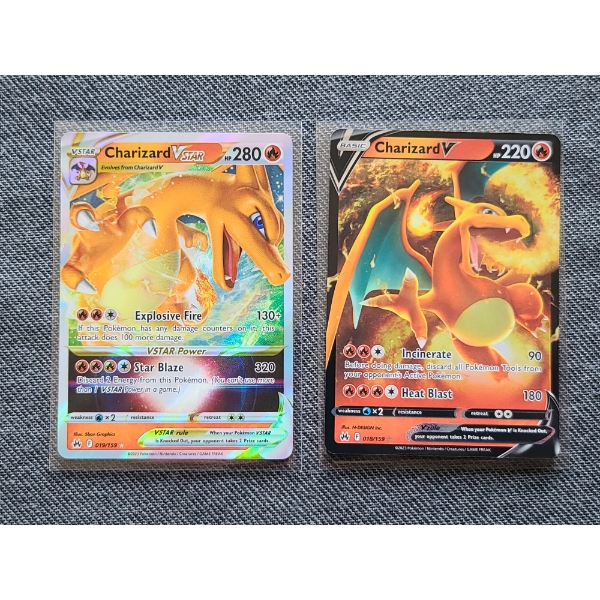 Two Near Mint Holo Rare Charizard Pokemon Trading Cards - Charizard V Star 019/159 & Charizard V 018