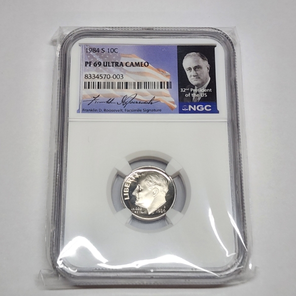 1984-S U.S. Roosevelt Dime Graded by NGC PS 69 ULTRA CAMEO ft. FDR Facsimile Signature 