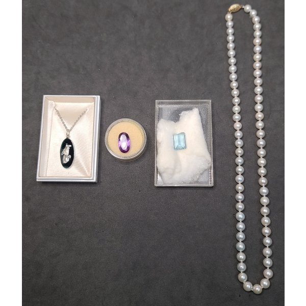 Golf Necklace, Pearl Like Necklace & Cut Gems 