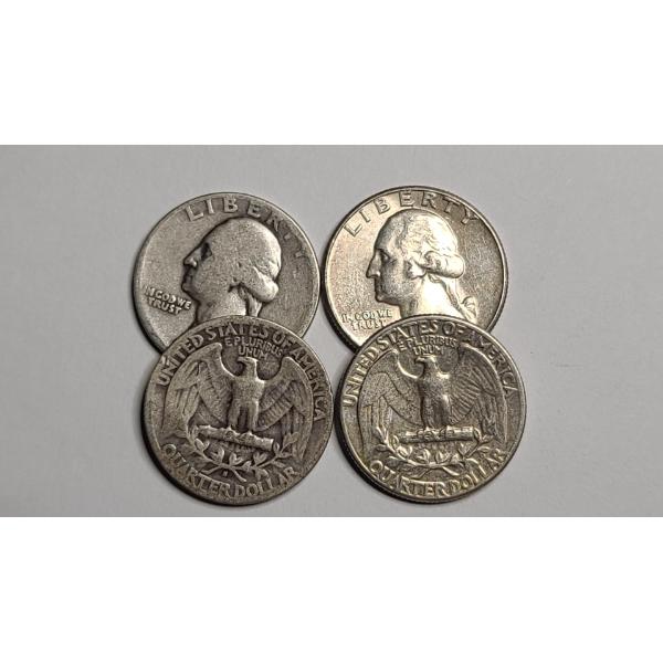Assorted Years/Mint Marks United States 90% Silver Washington Quarters - Face Value: $1.00