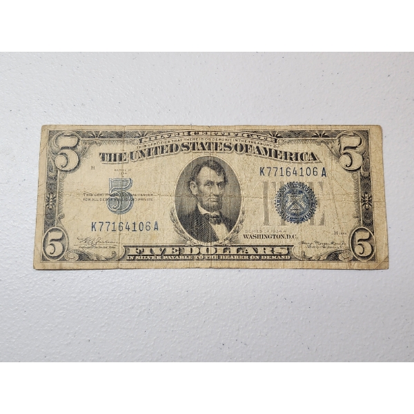 United States Series 1943 A $5 Blue Seal Silver Certificate 