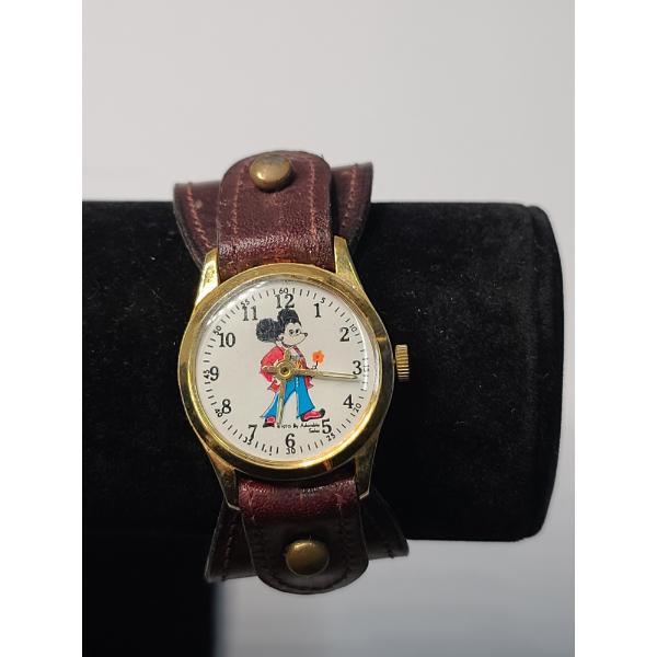 Rare Vintage Adorable Sales 1970's "Hippy" Mickey Mouse Swiss Mechanical Wrist Watch - Non-Working 