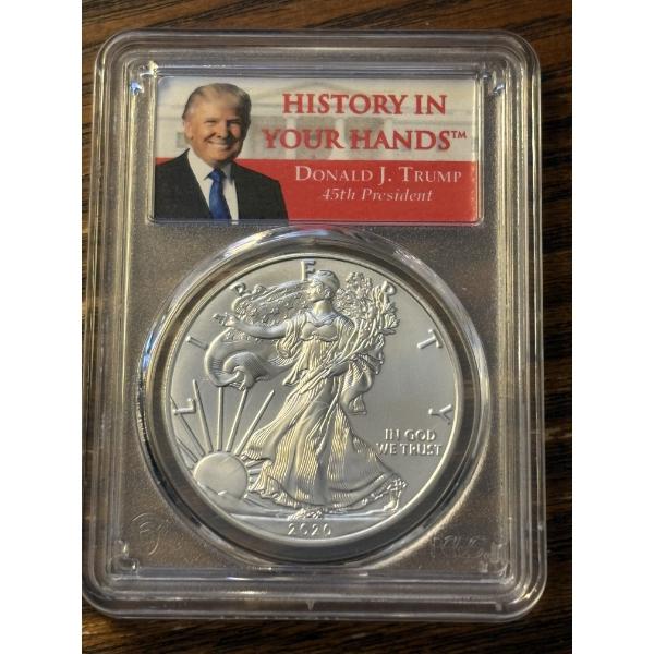 2020 PCGS MS70 Silver Eagle - 1 Oz. Fine Silver -- FV $1.00 - In PCGS Trump Coin Holder 