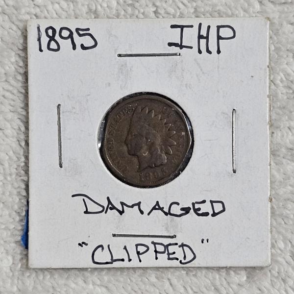 1895 United States Indian Head One Cent Bronze Coin Damaged Clipped Planchet Error
