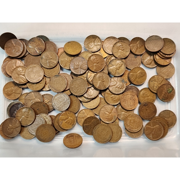 Lot of Assorted Years U.S. Lincoln Pennies - Mainly Wheat Pennies - Face Value ~ $1.10