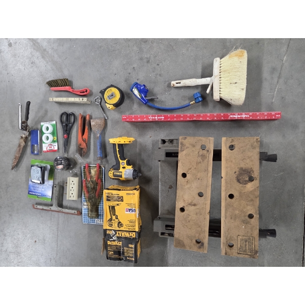Tool Group Including New DeWalt 18V Drill, Tape Measure, Humidity Monitor & More!