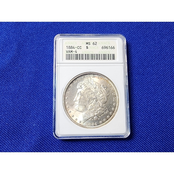 Incredible 1884-CC Morgan Silver Dollar ANACS MS 62 VAM-4