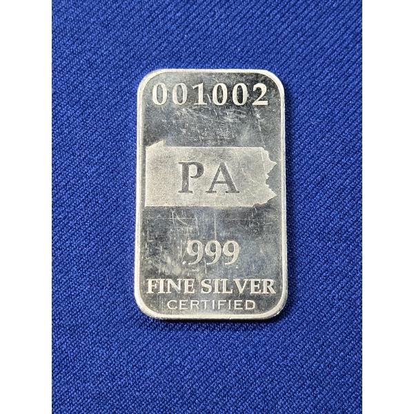 U.S. Pennsylvania State Full Troy oz .999 Fine Silver Bar