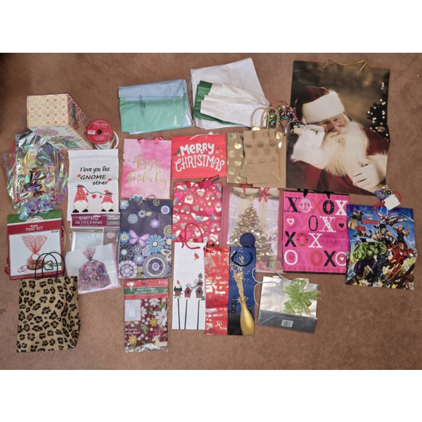 Assorted Gift Bags and Basket Bags with Tissue Paper and More