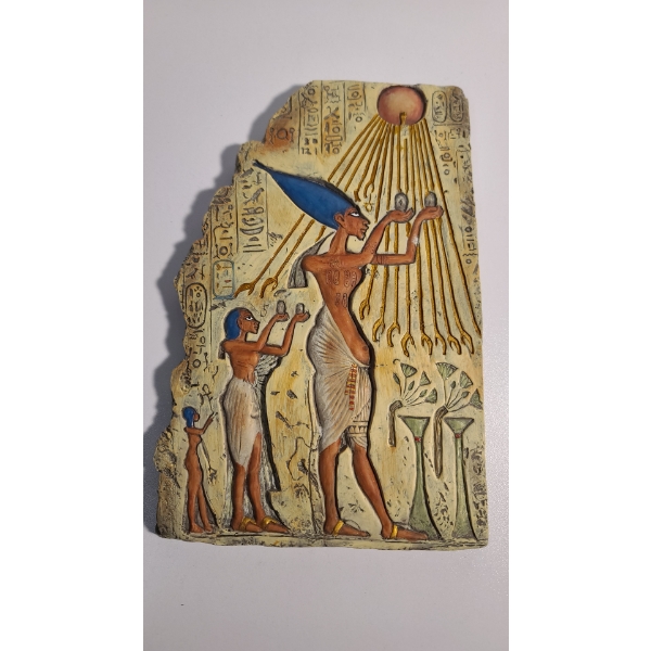 9.84 inches H Multicolor Egyptian Pharaoh Akhenaten Worshiping Aten Wall Plaque Made Of Resin