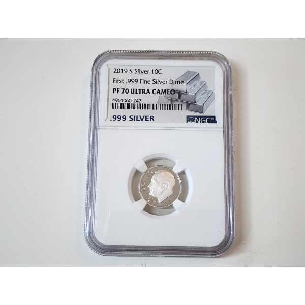NGC GRADED PF70 ULTRA CAMEO 2019-S .999 Fine Silver Dime 