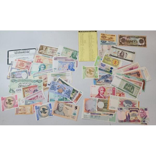 Huge Lot of Assorted World Paper Money With CoA and Banknote Info List 