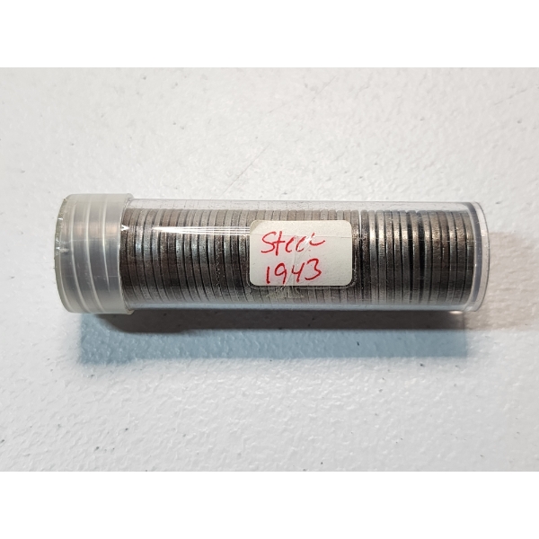 Roll of 1943 Lincoln Steel Cents - Face Value ~ $0.50