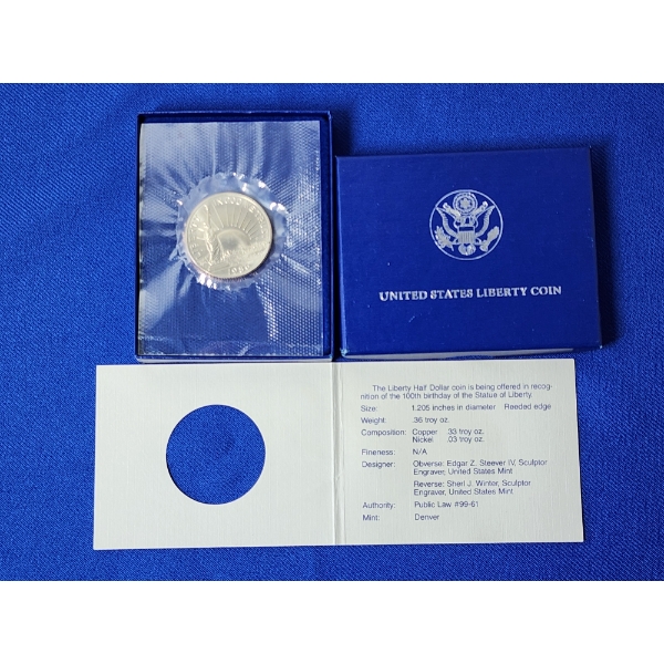 1986-D U.S. Statue of Liberty Commemorative Uncirculated Half Dollar with Box & COA