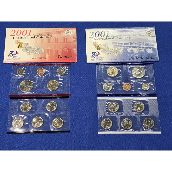 2001 P & D Unites States Mint Uncirculated Coin Sets & 50 State Quarters Sets - 20 Uncirculated Coin