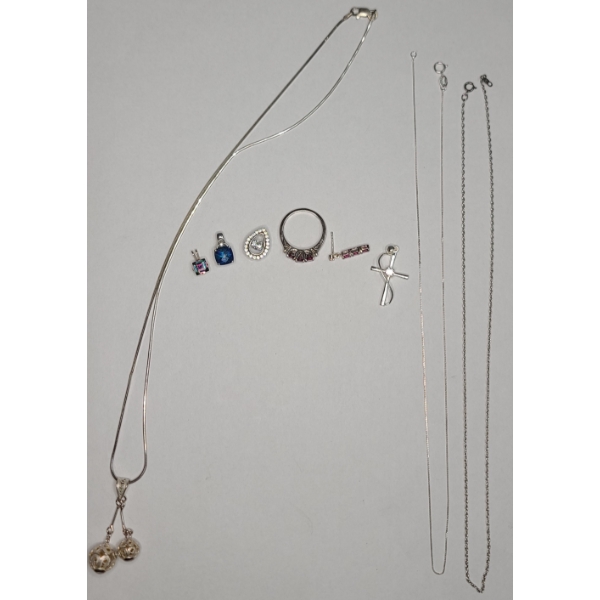 Assorted Sterling Silver Jewelry Including Rings, Necklaces & More - Total Weight: 18.7g