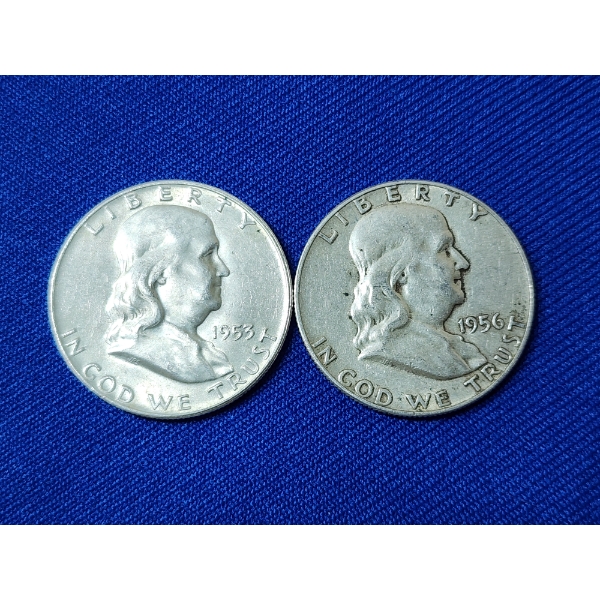1953-D & 1956 90% Silver Franklin Half Dollars FV: $1.00
