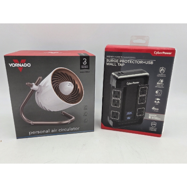 New In Box! Cyber Power USB Surge Protector & Personal 3 Speed Fan