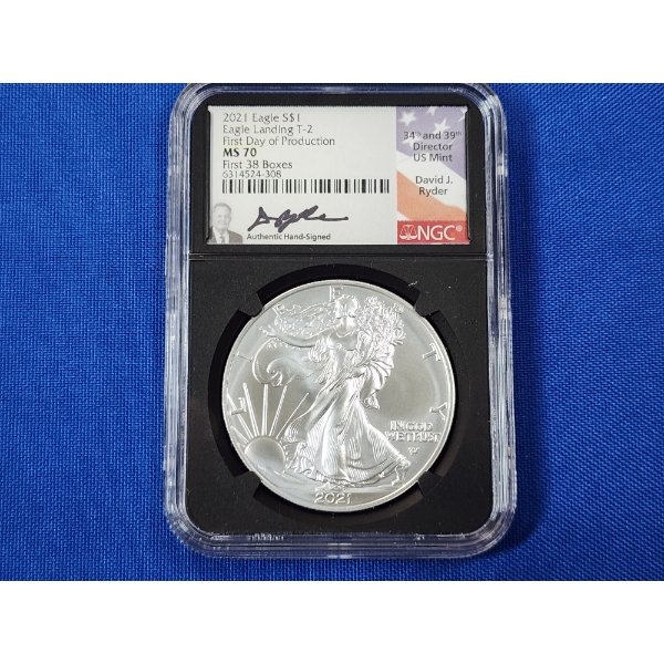 2021 NGC MS 70 American Silver Eagle - 1oz Fine Silver - Eagle Landing T-2 - First 38 Boxes! 