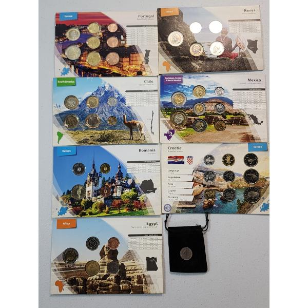 Assorted World Coins w/ Info Cards & Loose France 1/2 Franc Coin - See Photos!!
