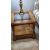 Image 2 : PICKUP IN NORTHFIELD - Pair Of Oak End Tables 27 x 22 x 20  Glass Top Inserts - See Pics - (All Item