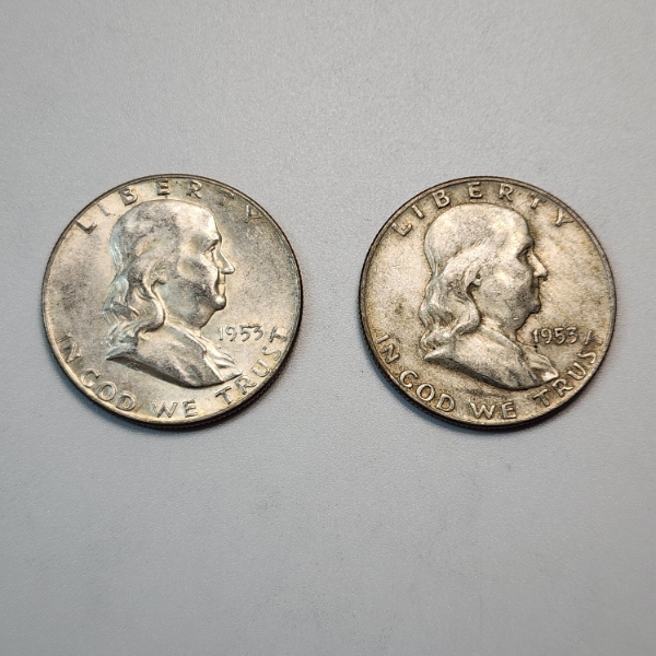 Two 1953-D United States 90% Silver Franklin Half Dollars - FV: $1.00